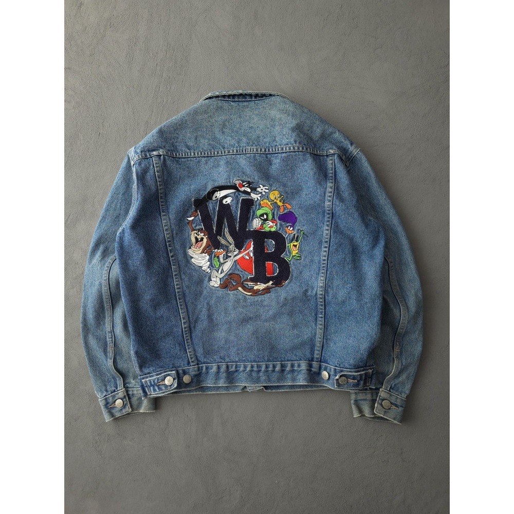 Vintage 90s Warner Bros. Looney Tunes Taz Bugs Bunny Denim Jean Jacket S - Picture 11 of 11